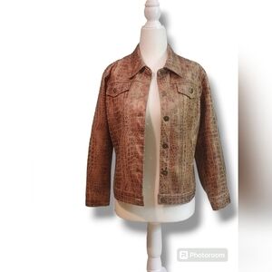 Ruby Rd Faux Alligator Crackled Brown Women's Coat Size 8